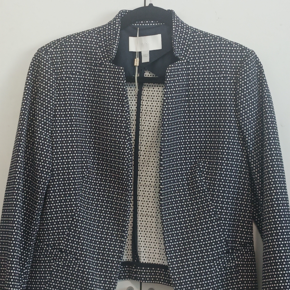 Hugo Boss women's jacket with a white polka dot print.